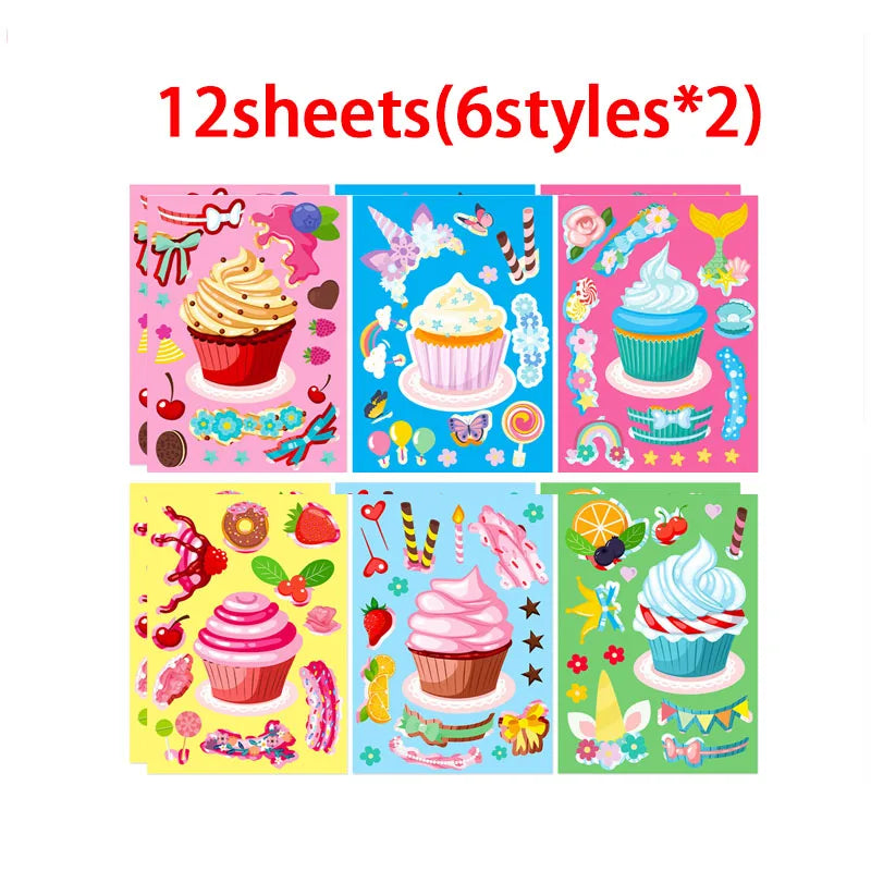 Puzzle Assemble Birthday Cake Stickers Sheets Kids Children Party