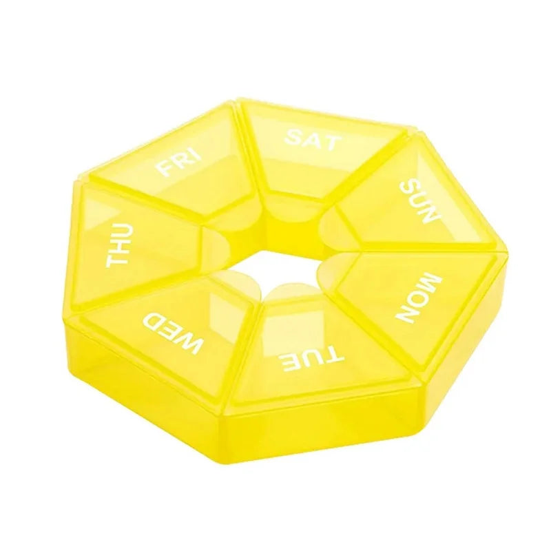 Weekly 7-day Pill Organizer Portable Travel Pill Box Multifunctional Small Medicine Case Black Peaceful Pleasures Health and Wellness Yellow