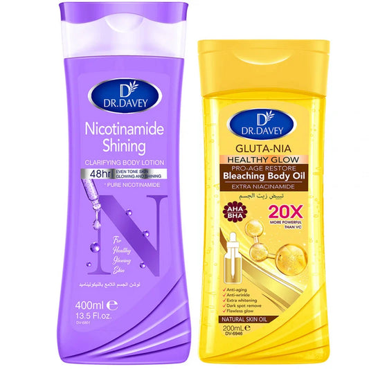 2PCS GLUTA NIA Body Oil + Niacinamide Body Lotion Skincare Set for Home Wear, Suitable for All Seasons to Moisturize the Skin Peaceful Pleasures Health and Wellness