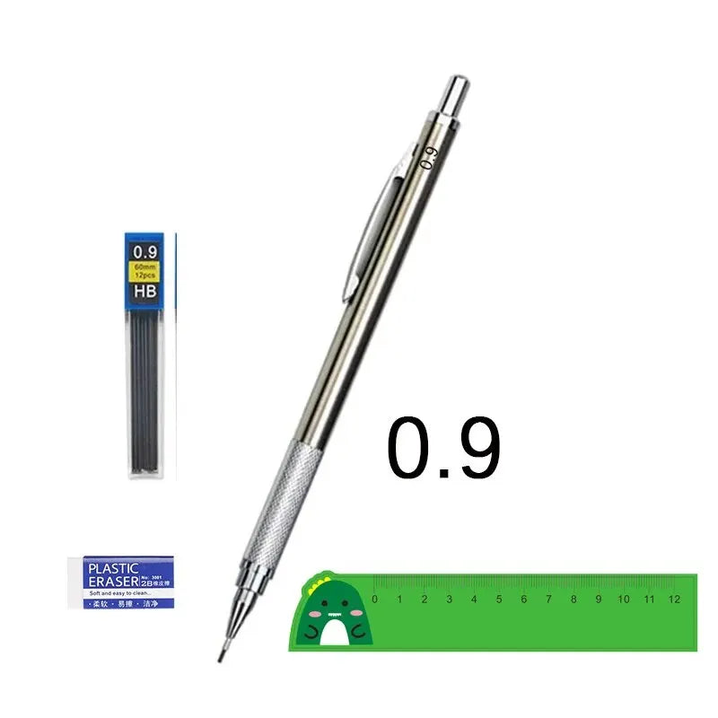 Metal Mechanical Pencil Set 0.5 0.7 0.9 1.3 2.0mm Art Drawing Painting Automatic Pencil with Leads Office School Supplies Peaceful Pleasures Health and Wellness 0.9mm set
