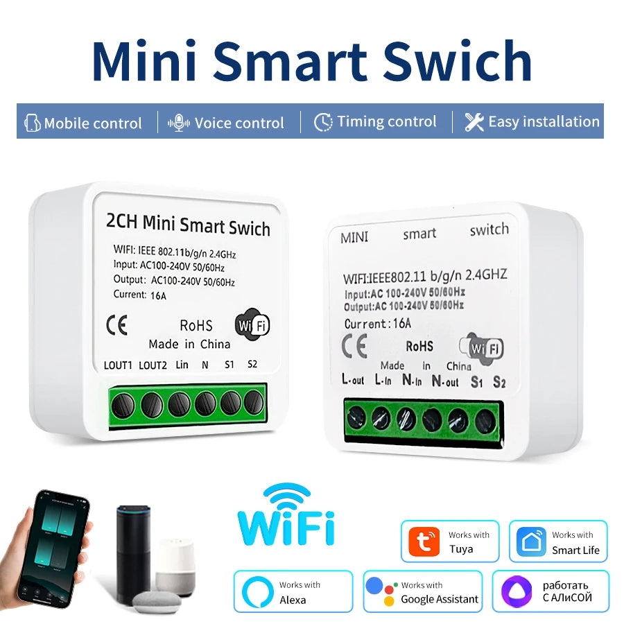 1/2CH 16A Tuya WiFi Smart Switch Intelligent Interruptor Smart Life App Control Breaker Relay Works with Alexa Google Assistant Peaceful Pleasures Health and Wellness