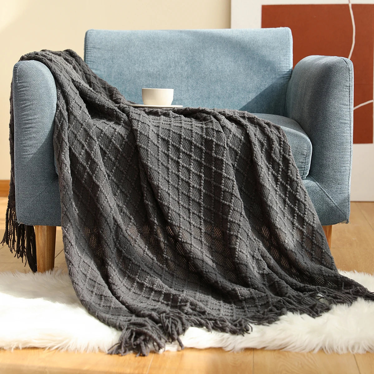 Battilo Orange Red Knitted Throw Blanket Fall Knit Throws for Bed Plaid Bedspread On The Bed Decorative Sofa Blanket Fall Decor Peaceful Pleasures Health and Wellness Dark Gray 130x200cm
