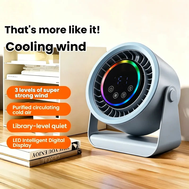 USB Mini Fan Touch Control Digital Display – Silent Desk Fan