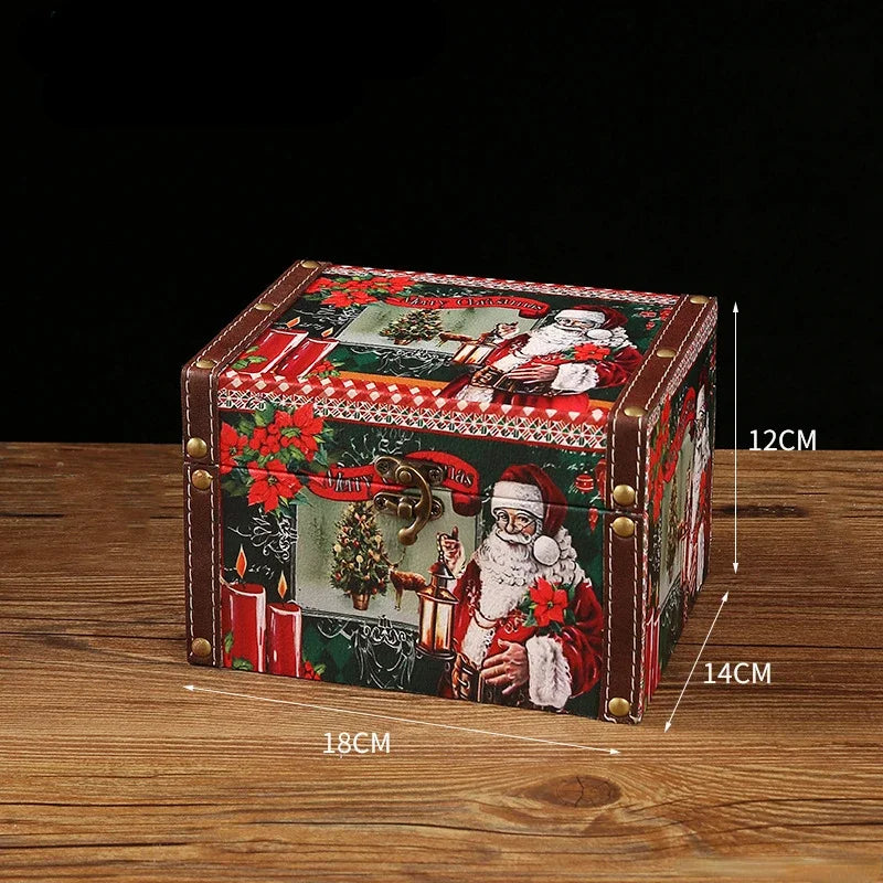 Christmas Gift Box Vintage Leather Jewelry Case with Lock Mini Wooden Dustproof Storage Box for Living Room Bedroom Child Peaceful Pleasures Health and Wellness Santa Claus
