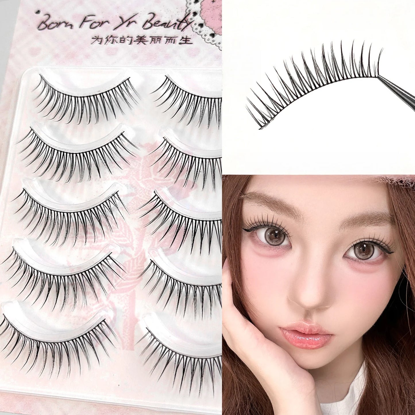5 Pairs DIY Anime Full Strip Lashes Doll Eye Natural Asian False Eyelashes Thick Thin Black Stem Korean Idol Style Fake Lashes Peaceful Pleasures Health and Wellness