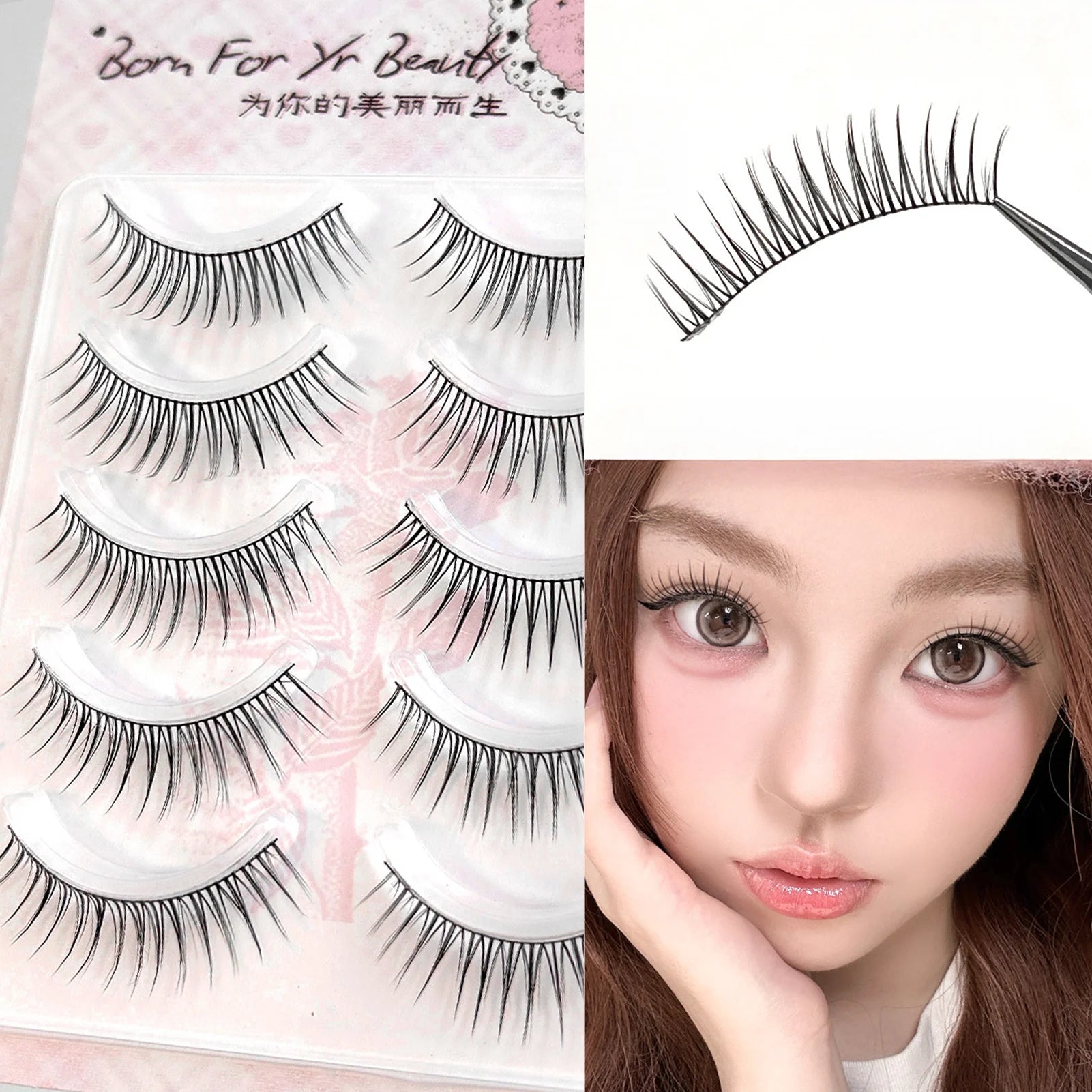 5 Pairs DIY Anime Full Strip Lashes Doll Eye Natural Asian False Eyelashes Thick Thin Black Stem Korean Idol Style Fake Lashes Peaceful Pleasures Health and Wellness