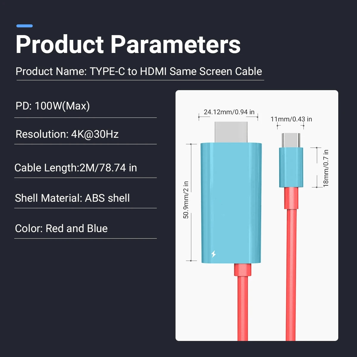 USB-C to HDMI Cable 4K 1080P + 100W PD | SteamDeck & Laptop