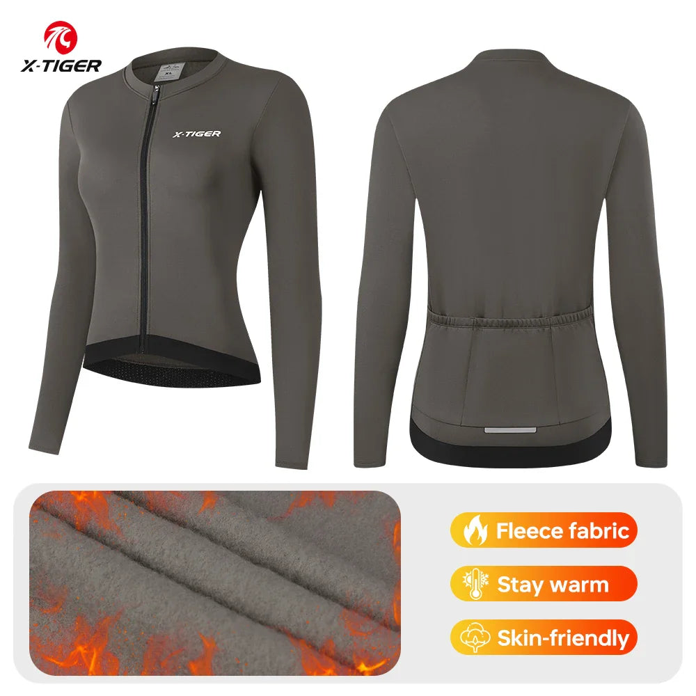X-TIGER Women's Winter Cycling Jersey | Thermal Long Sleeve