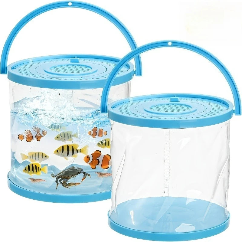 Foldable Small Aquarium, Plastic Portable Fish Tank with Cover, Transparent Fish Transport Container/Fishing Bucket Peaceful Pleasures Health and Wellness