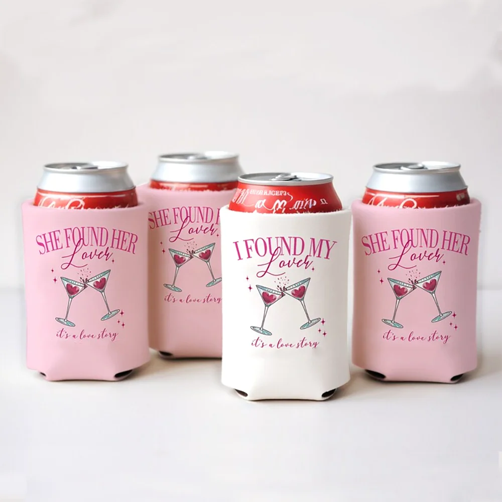 Personalized Can Coolers 5-Pack | Wedding & Bachelorette Favors Custom Can Coolers Peaceful Pleasures Health and Wellness 1write and four pink 9.5x12cm