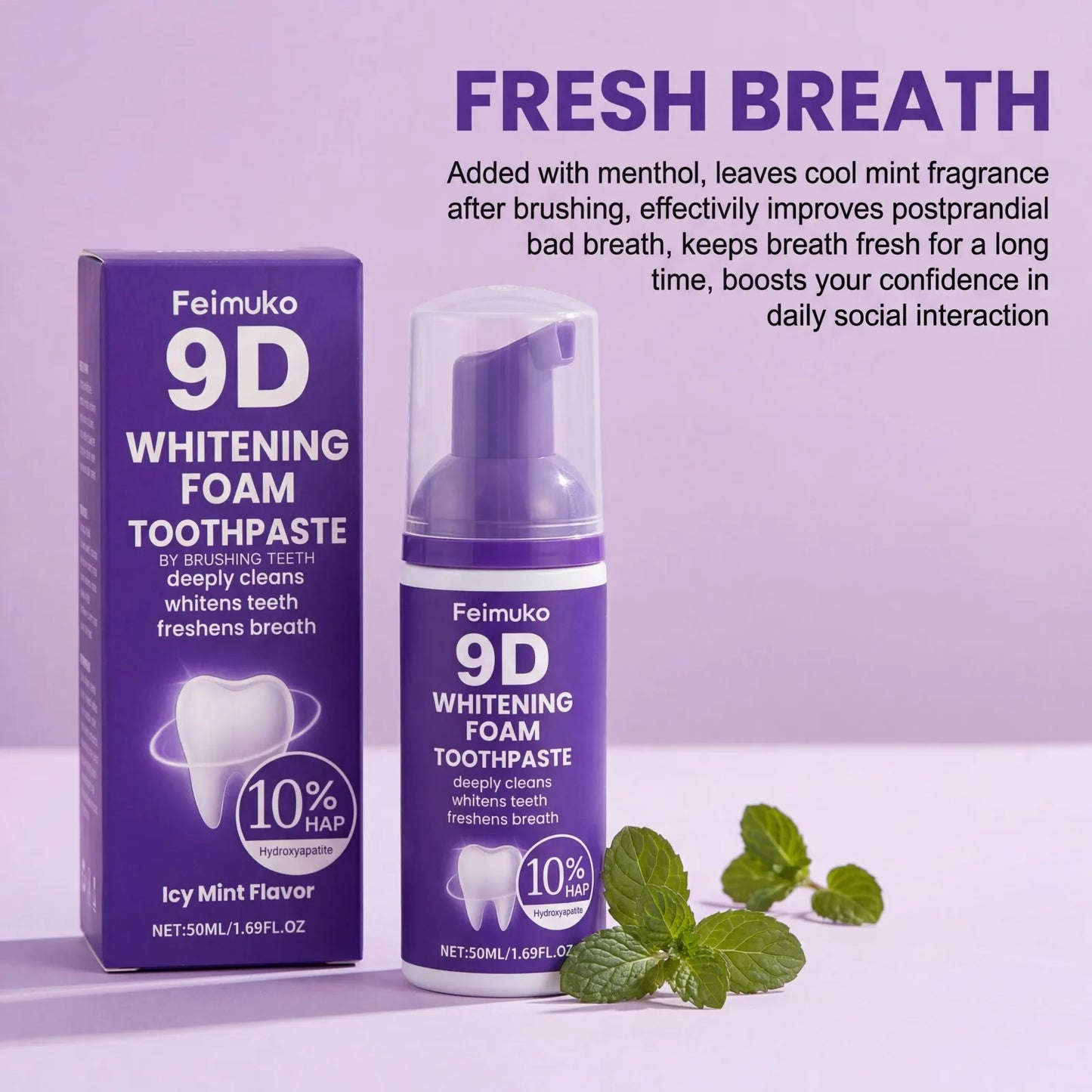 9D Whitening Foam Toothpaste | 10% Hydroxyapatite | 50ml