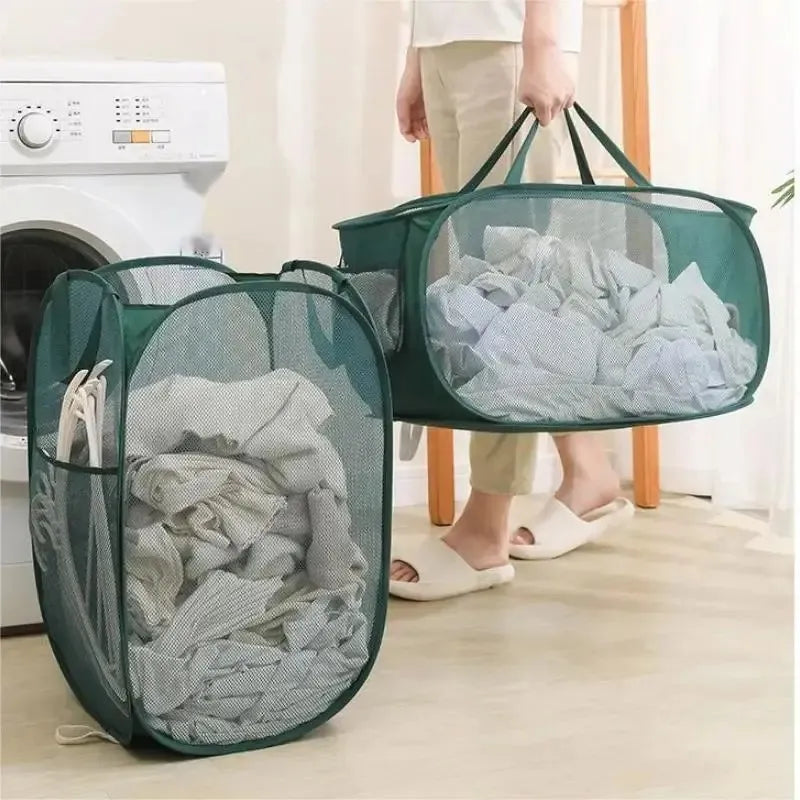 1pc Handy Laundry Mesh Popup Hamper, Foldable Lightweight Basket For Washing, Durable Clothing Storage Peaceful Pleasures Health and Wellness