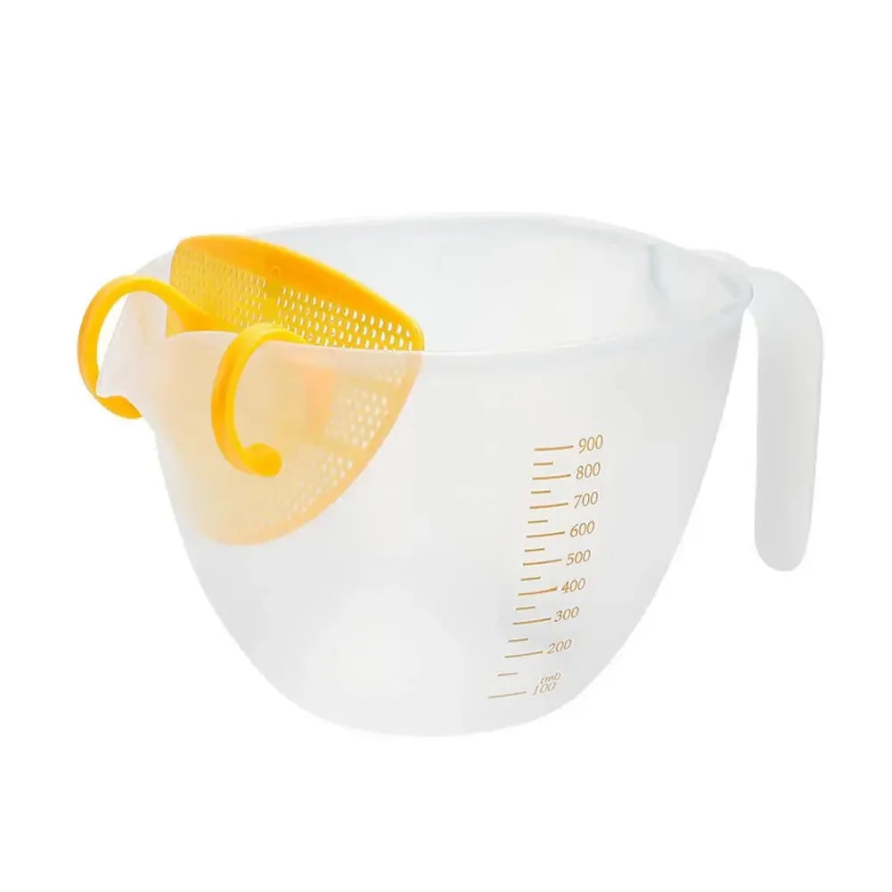Food Grade Egg Liquid Filter Measuring Cup with Graduated and Diversion Port Egg Beater Cup for Rice Washing and Fruit Cleaning Peaceful Pleasures Health and Wellness 1pc 500ml