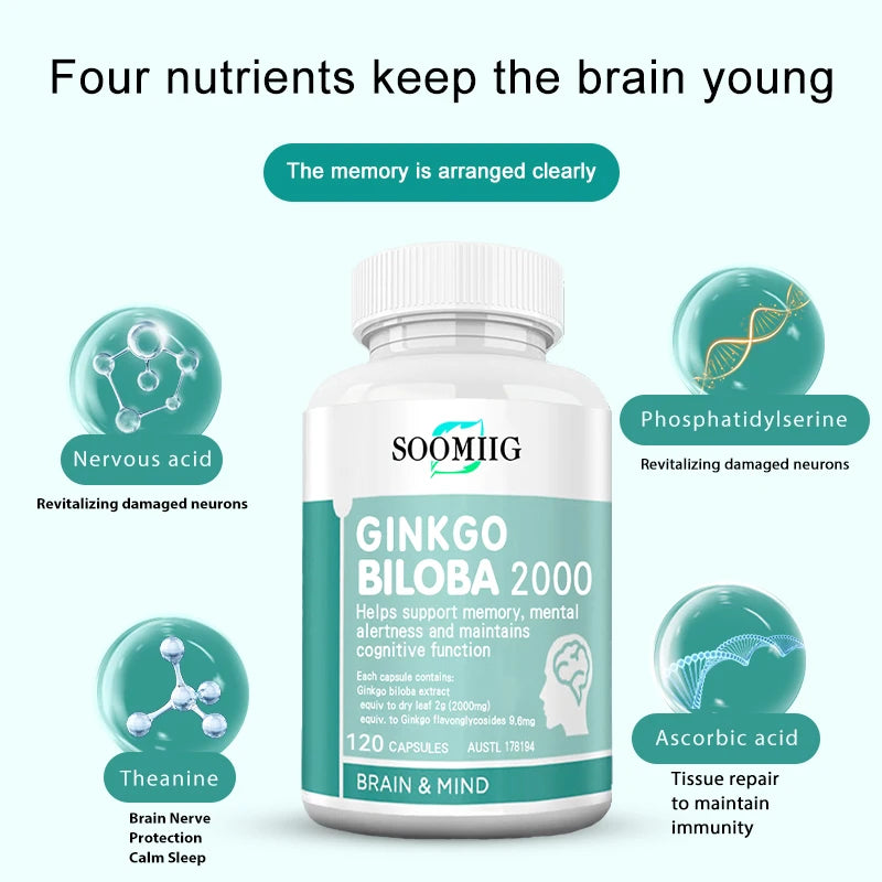 2000mg Ginkgo Biloba Capsules | Memory, Focus & Brain Support
