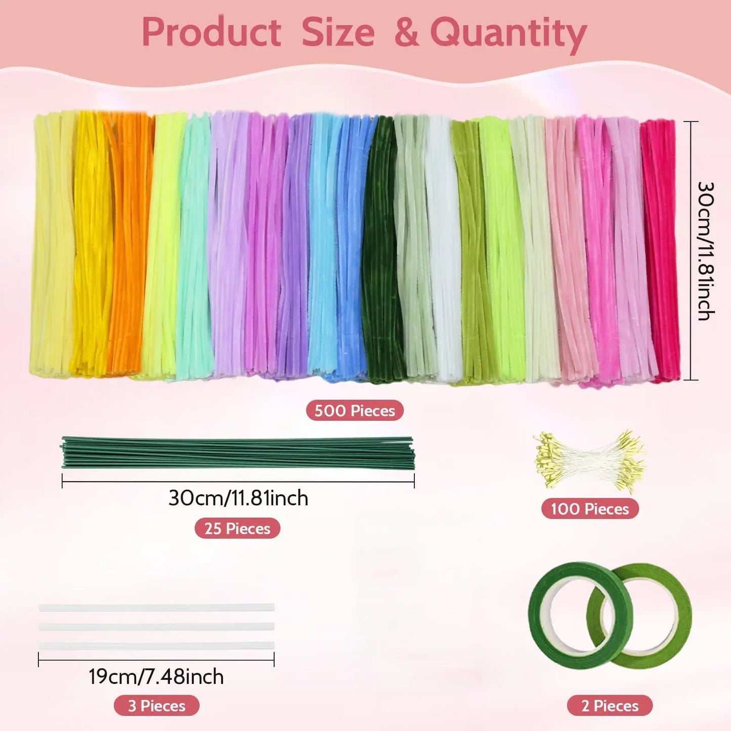 630PCS Pipe Cleaners Craft,Pipe Cleaners Flowers Kit with Handle,20 Colors Chenille Stems with Instruction,Art and Craft Supplie Peaceful Pleasures Health and Wellness