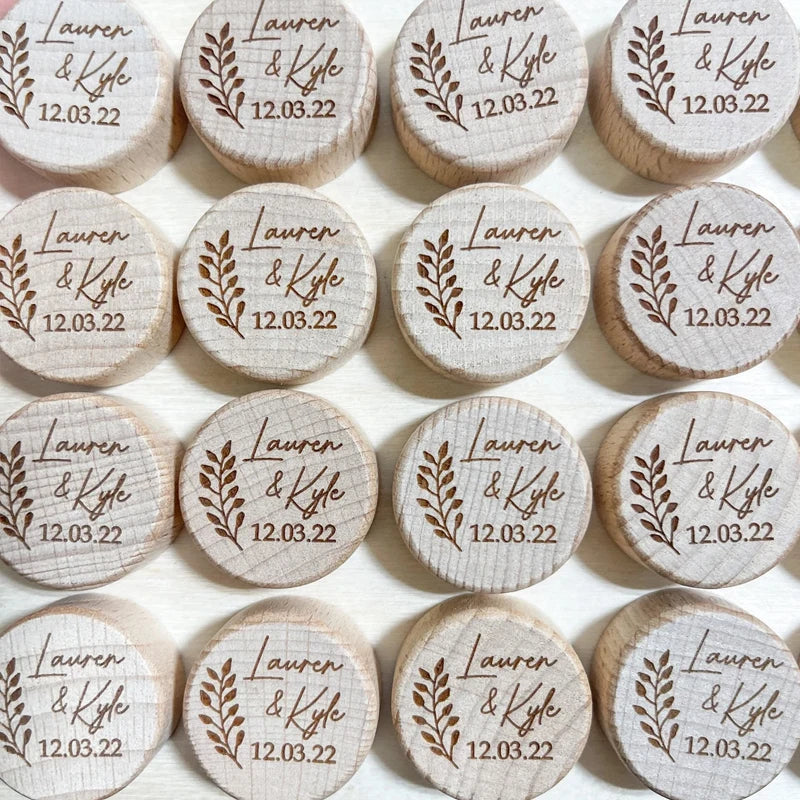 5-Pack Personalized Wooden Wine Stoppers | Wedding Bridal Gift Personalized Wine Stopper Peaceful Pleasures Health and Wellness