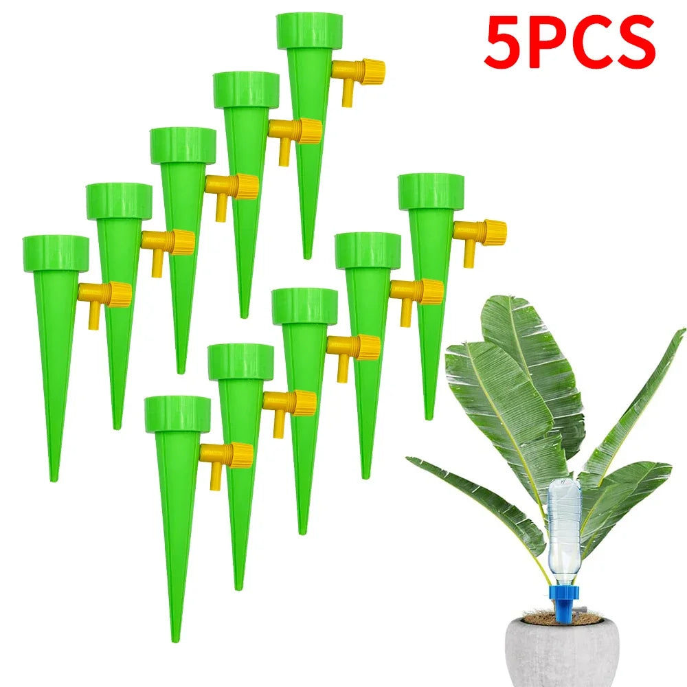 10Pcs/5pcs Self-Watering Kits Automatic Waterers Drip Irrigation Indoor Plant Watering Device Plant Garden Gadgets Creative Peaceful Pleasures Health and Wellness Green- 5Pcs