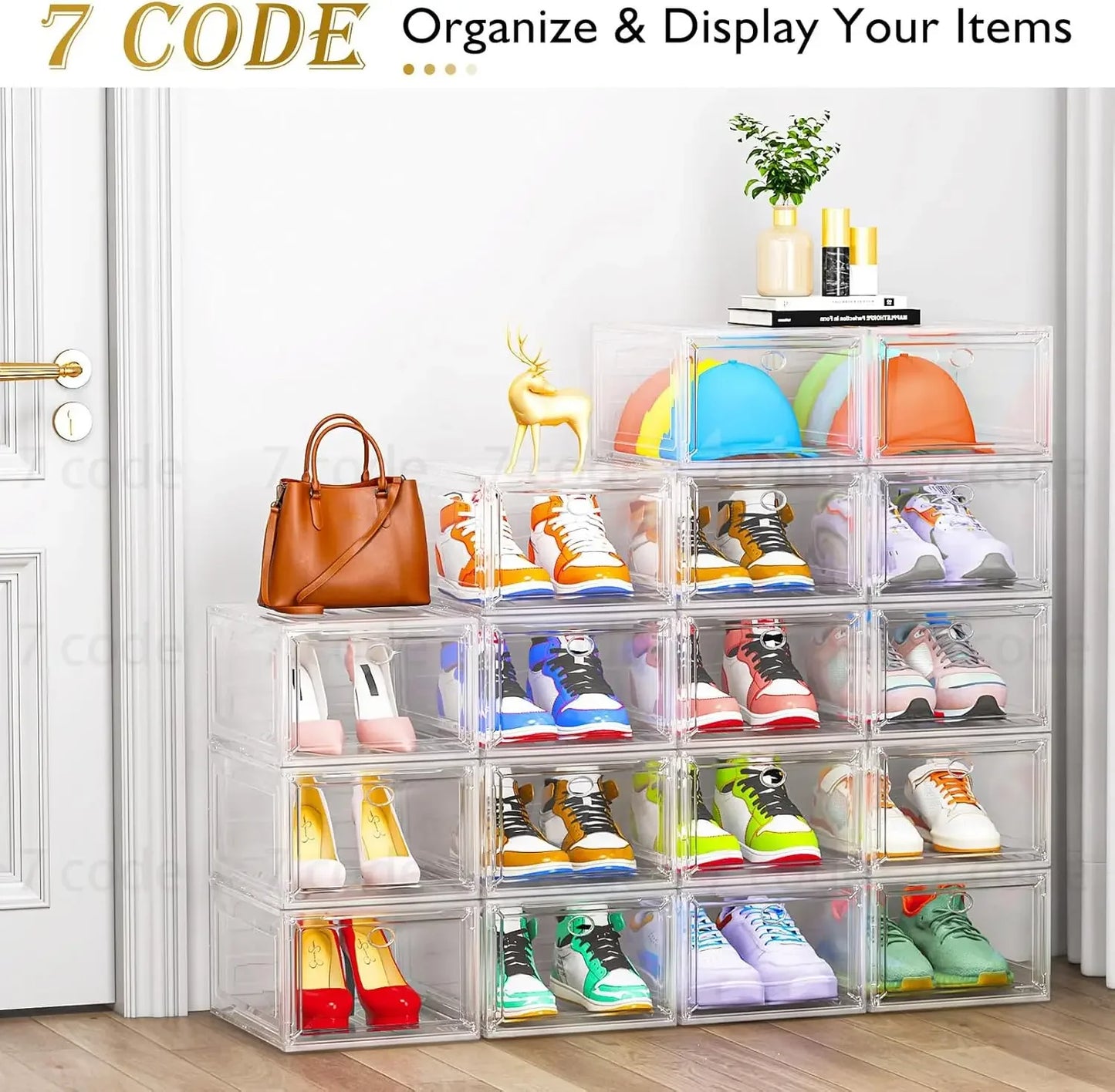 Clear Magnetic Door Stackable Shoe Storage Boxes, 6-Pack White Organizer for Sneakers & Closet Peaceful Pleasures Health and Wellness