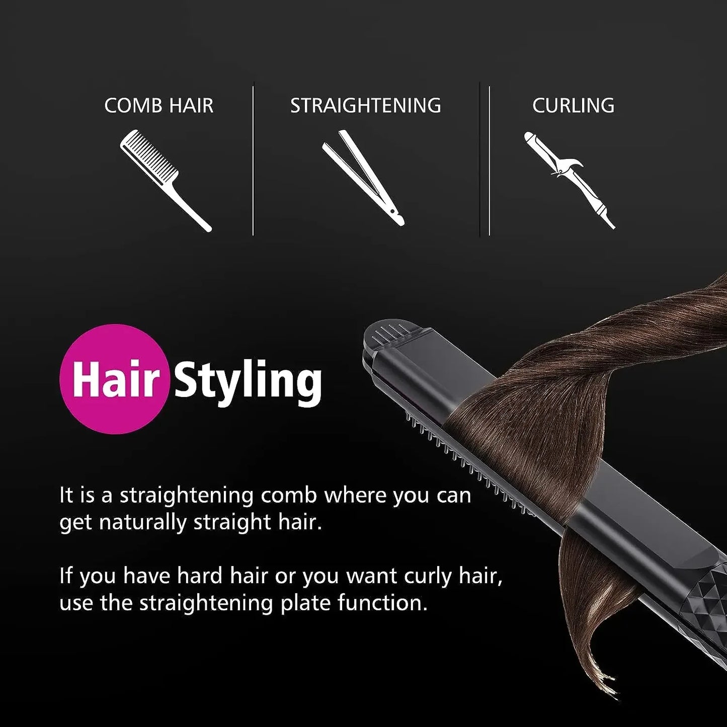 Professional 3-in-1 Hair Straightener And Brush Set Fast Heating LCD Display Flat Iron Hairstyling Tool Combo for Perfect Styles Peaceful Pleasures Health and Wellness