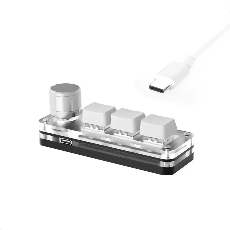 RGB 3 key Customize Wired Mini Keyboard Macro Knob Copy Paste Shortcut Key E-sports Game Mechanical Hot Swap Mini Keyboard Peaceful Pleasures Health and Wellness White