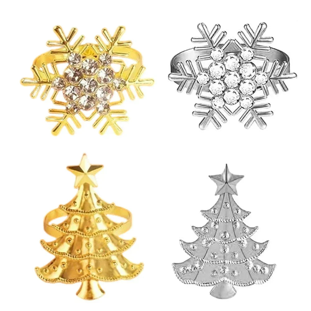 Christmas Napkin Ring Set | 12 Snowflake & Tree Designs