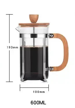 350/600ml Stainless Steel Pressing pots Food Grade Press type Wooden handle Maker French Transparent Press for Coffee and Tea Peaceful Pleasures Health and Wellness 600ml Coffee Pot