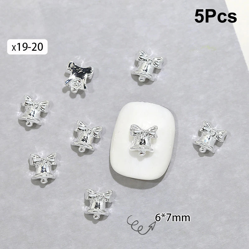 5Pcs Christmas Alloy Nail Accessories Mini Colored Bow Bell Rhinestones Jewelry Nail Art Charms Decorations 3D Flat Back Parts Peaceful Pleasures Health and Wellness x19 20
