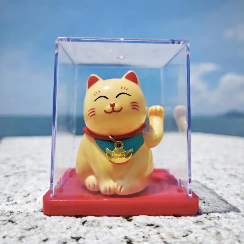 Solar Waving Lucky Cat Ornament | Mini 2" Desk Fortune Décor
