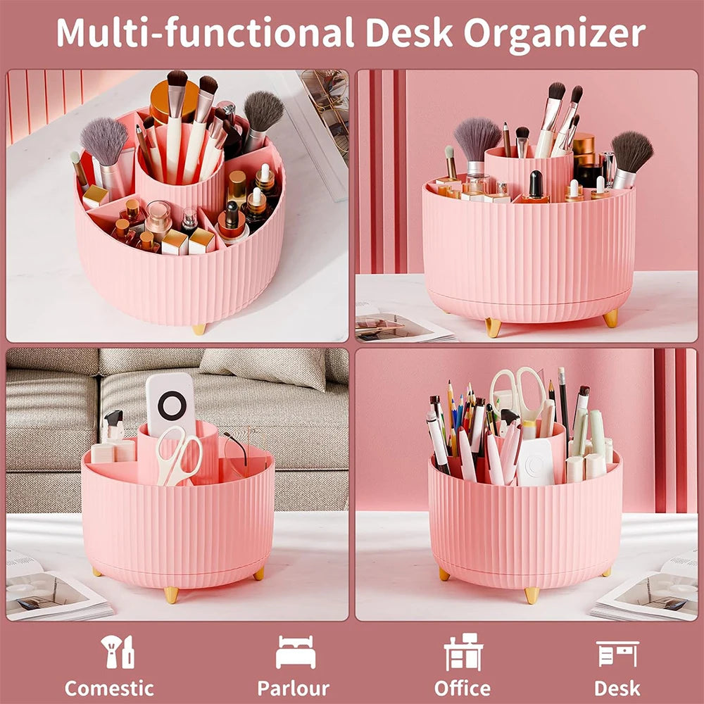 360° Rotating Makeup Brush Holder – 5-Slot Desktop Organizer
