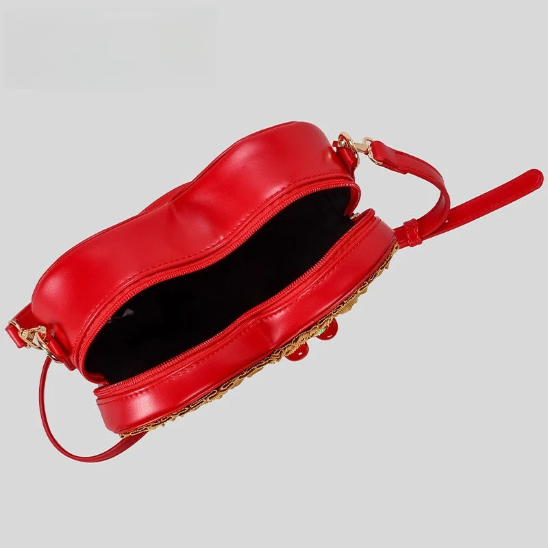 Sweet Love Hearts Shaped Crossbody Bag for Women Cute Cherry Ornament Red Shoulder Bags for Girls Funny Small Phone Purses Peaceful Pleasures Health and Wellness