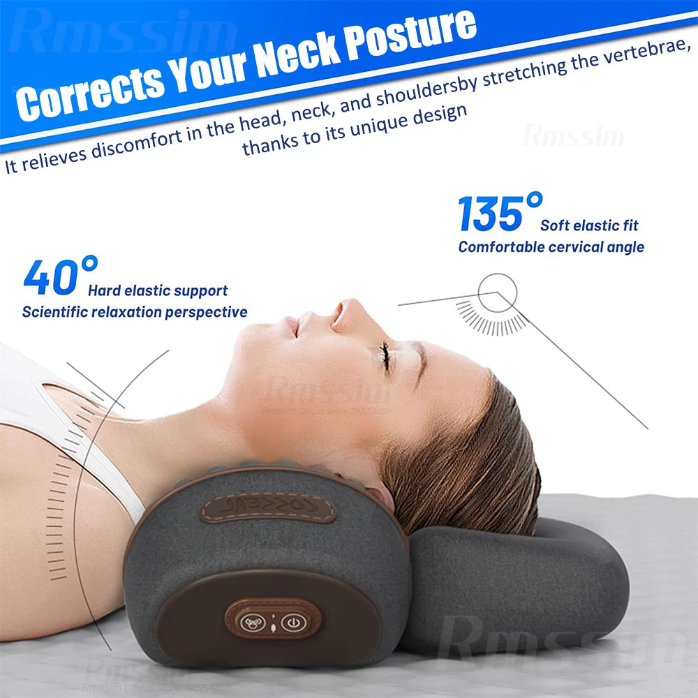 2025 New Electric Neck Massager Pillow Cervical Heating Vibration Massage with Hot Compress Traction for Neck Shoulder Back Peaceful Pleasures Health and Wellness