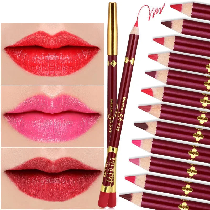 12-Color Waterproof Lip Liner Set | Long-Lasting Foggy Finish