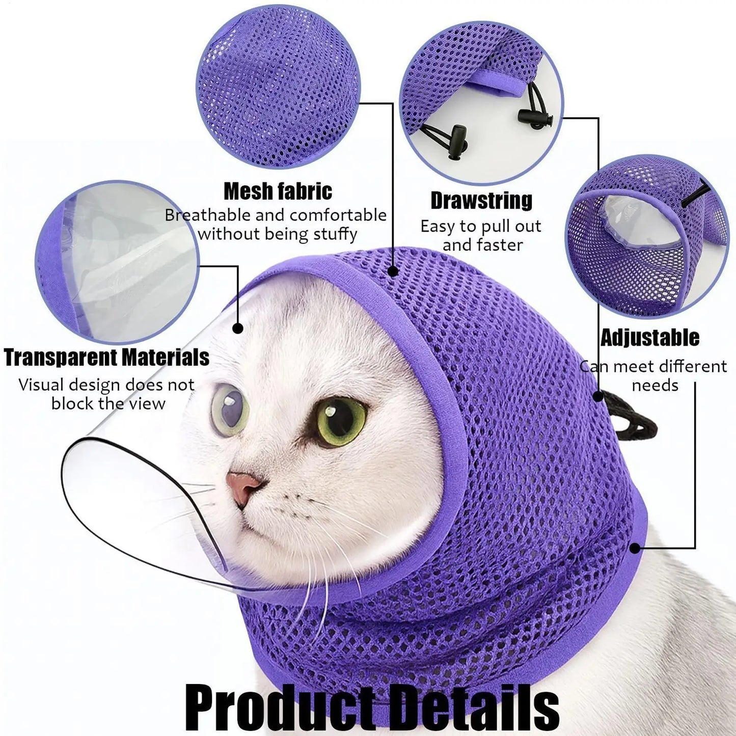 Breathable Mesh Cat Muzzle | Adjustable Drawstring – S & M