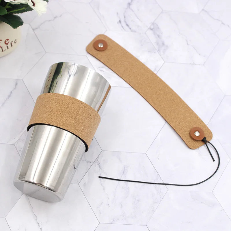 Foldable Primary Color Cork Leather Cup Sleeve Leather Pattern Iced Coffee Cup Sleeve Stainless Steel Peaceful Pleasures Health and Wellness
