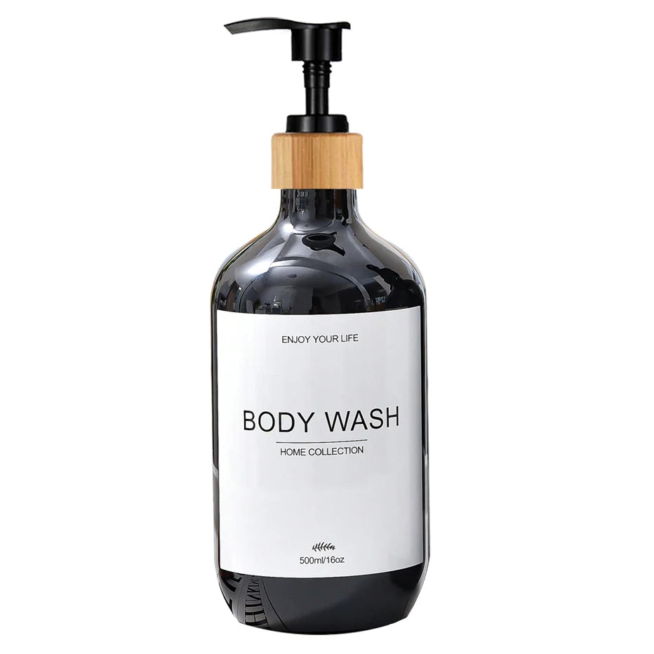500ml Shampoo Body Wash Conditioner Dispenser Bottle Bathroom Waterproof Pre-Labeled Refillable Shampoo Bottle Soap Container Peaceful Pleasures Health and Wellness B-black-body 500ml