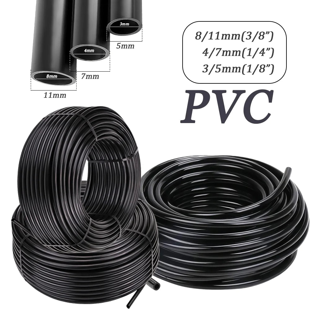 10M-100M 3/5mm 4/7mm 8/11mm Pipes 1/8'' 1/4'' 3/8'' PVC Garden Hose Black Micro Drip Irrigation Tube for Plants Watering System Peaceful Pleasures Health and Wellness