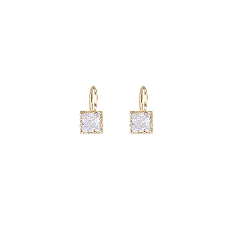 Square Crystal Drop Earrings | Gold Plated Fish Hook Women