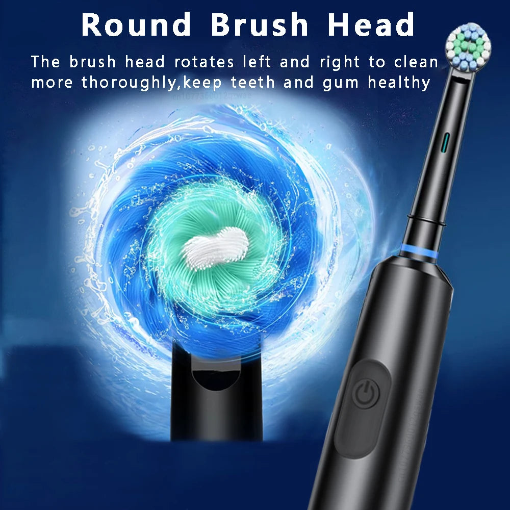 New model: Rotating Round Head Electric Toothbrush, Fully Automatic Sonic Wave Technology, Waterproof, Soft Bristles, Smart Magn Peaceful Pleasures Health and Wellness
