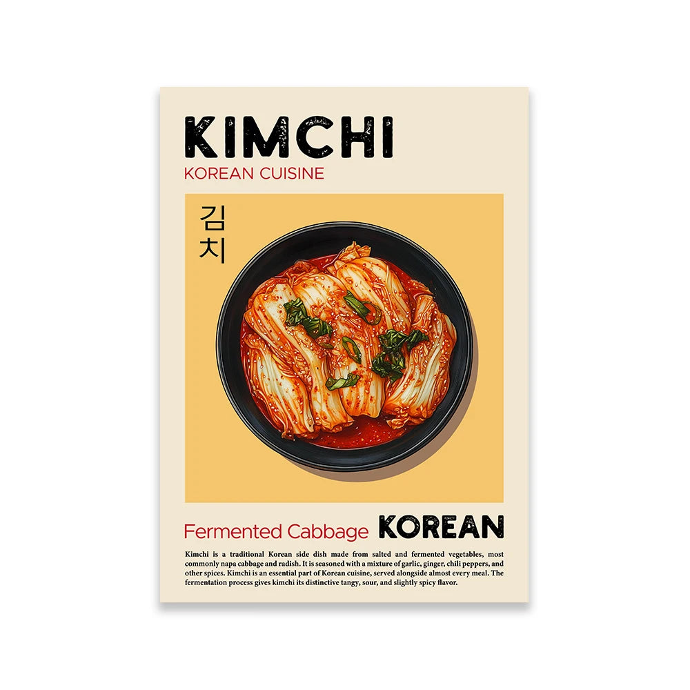 Kitchen Food Poster Pizza Ramen Sushi Spaghetti Kimchi Pancakes Croissant Dumpling Wall Art Canvas Print for Dinning Room Decor Peaceful Pleasures Health and Wellness 10 40x50cm