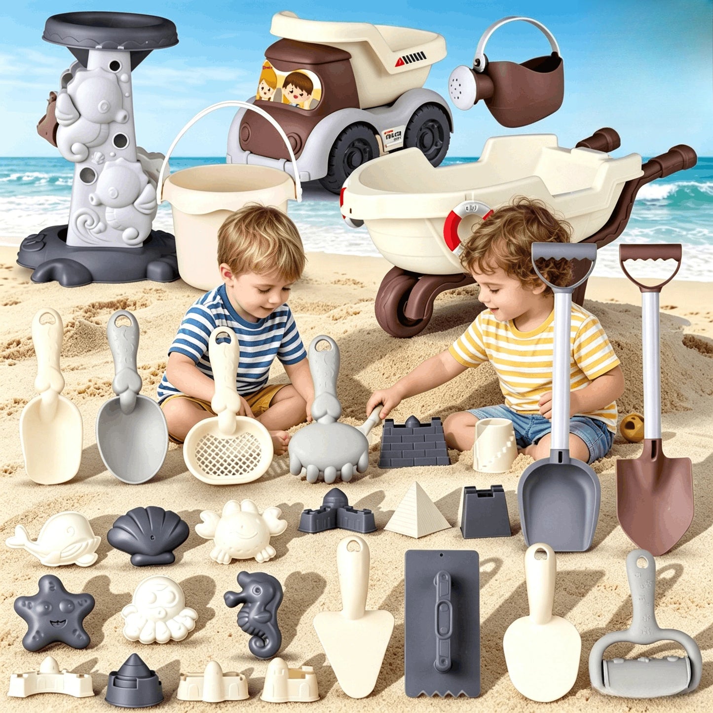 Beach Sand Toys Set – Bucket, Shovel, Molds & Watering Can