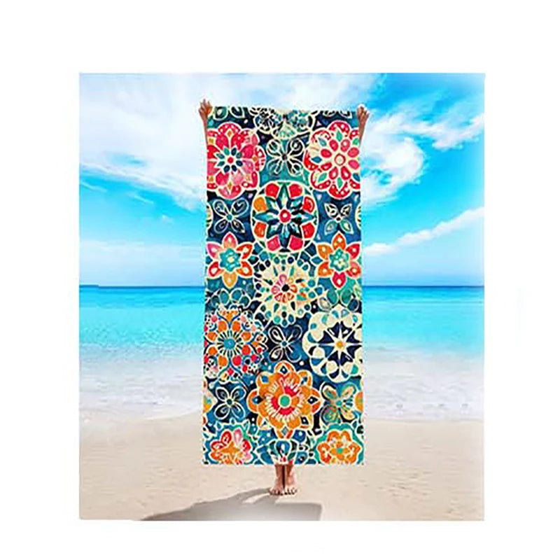 Microfiber Yoga Sports Towel Bohemian-style Outdoor Beach Towel Swimming Quick-drying Beach Towel Peaceful Pleasures Health and Wellness Flower 80x160CM