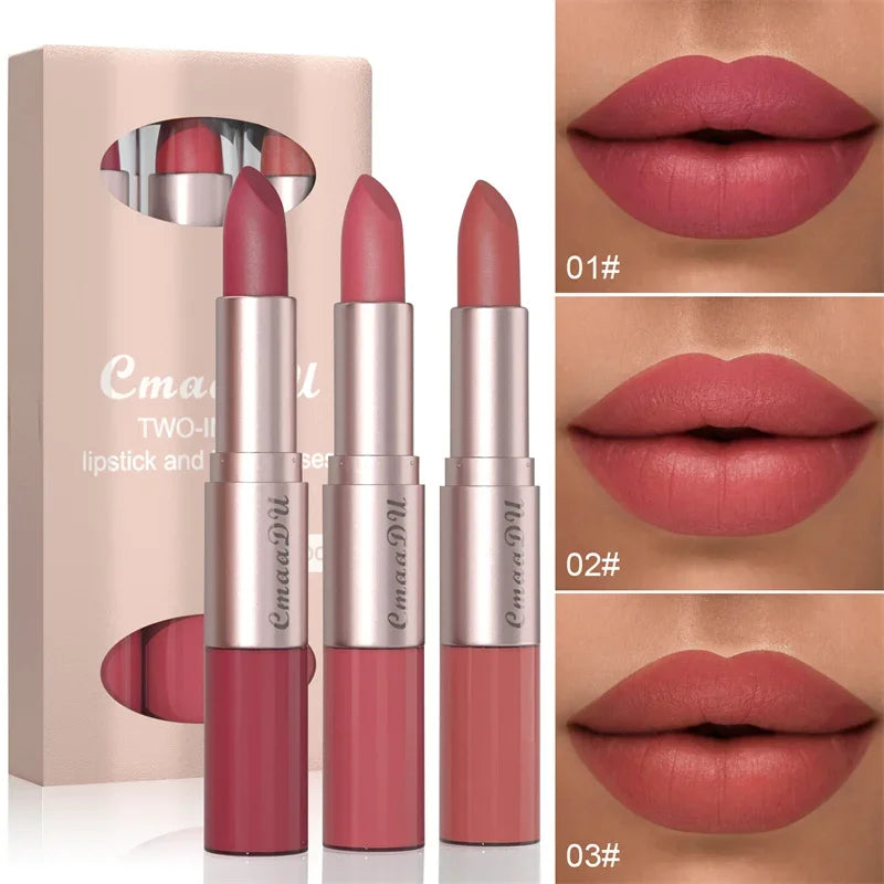 2-in-1 Matte Lipstick & Lip Liner Pen | 24H Waterproof, 12 Colors