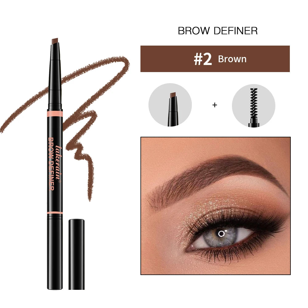 Lakerain Eyebrow Pencil Automatic Rotating Double Head Long Lasting Natural Waterproof 3 Color Triangle Eyebrow Pen Make Up Peaceful Pleasures Health and Wellness 2brown