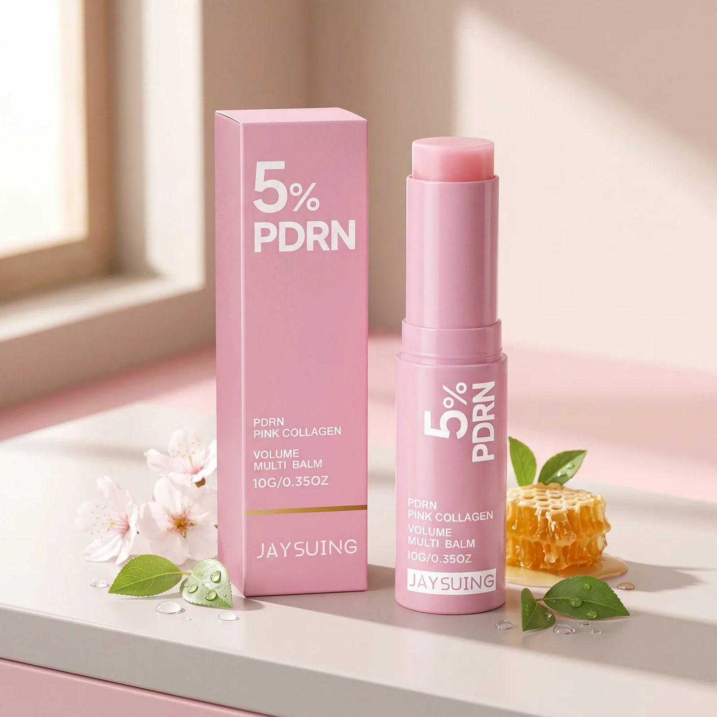 PDRN Pink Collagen Volume Multi Balm Stick For Face Lip Eyes Neck Moisturizing Makeup Base Nourish Create Healthy-Looking Skin Peaceful Pleasures Health and Wellness