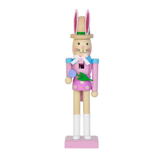 Wooden Easter Bunny Nutcracker Figurine | Handmade Décor Gift Holiday Figurine Oasis Select Pink