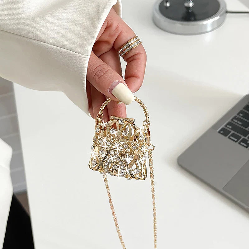 Rhinestone Mini Chain Bag – Gold & Silver Crossbody Purse