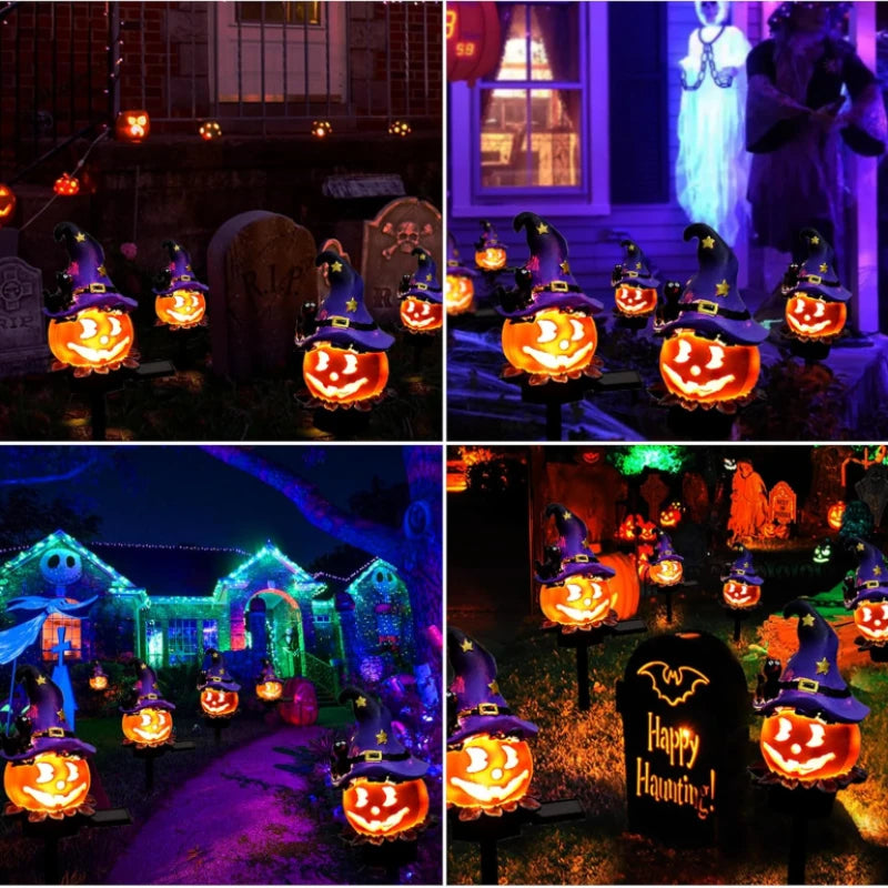 Solar Halloween Pumpkin Garden Stake Lights | Resin Yard Decor