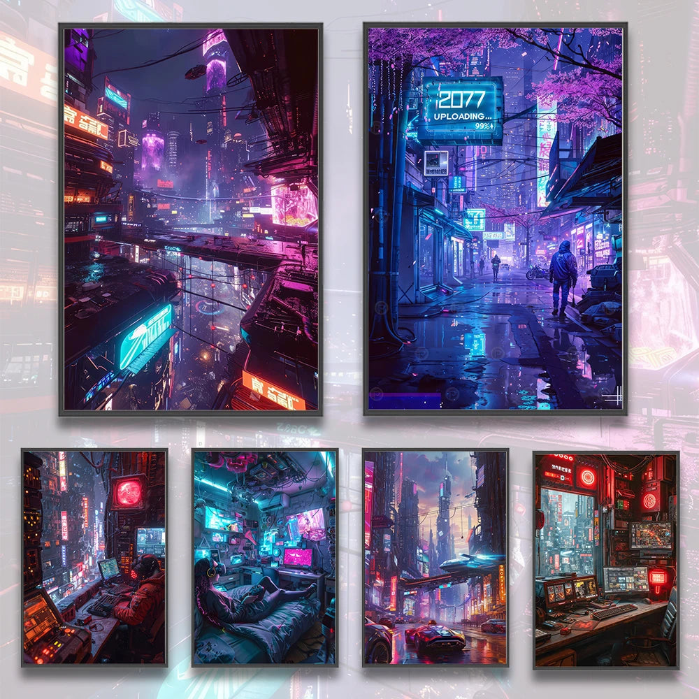 Cyberpunk City Poster Figures Home Decoration Painting Pictures Wall Cartoons Computer Room Wallpaper Gift Peaceful Pleasures Health and Wellness