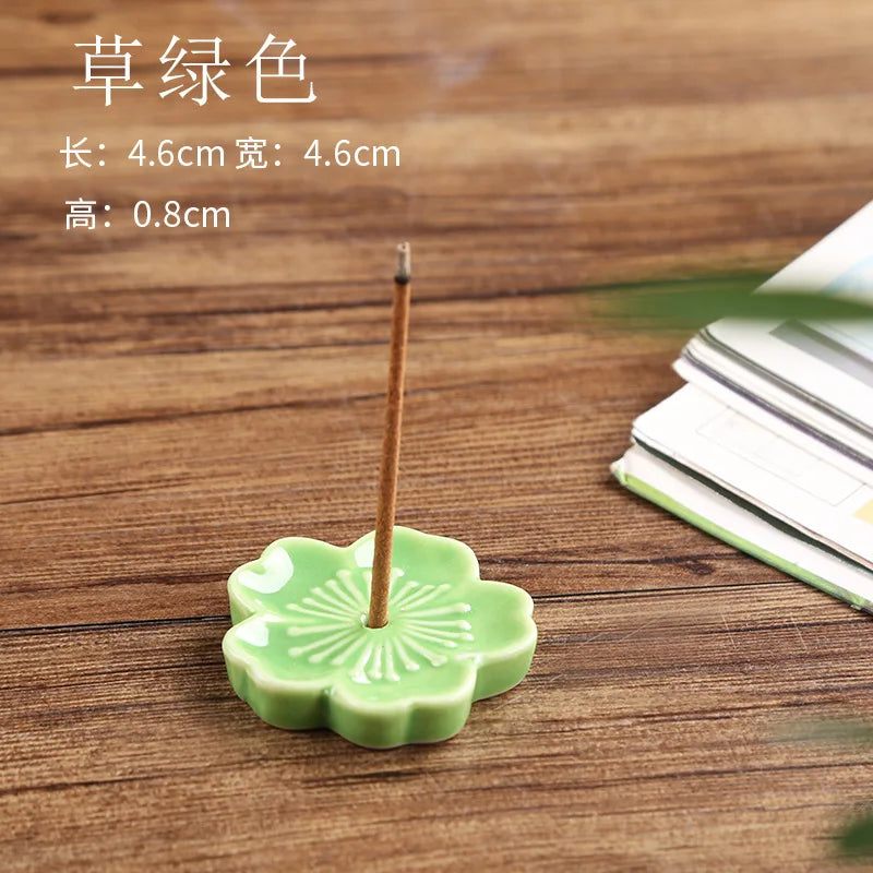 Ceramic Cherry Blossom Incense Holder Wax Melt Burner Holder Aromatherapy Office Teahouse Living Room Ornament Insence Burner Peaceful Pleasures Health and Wellness grass green