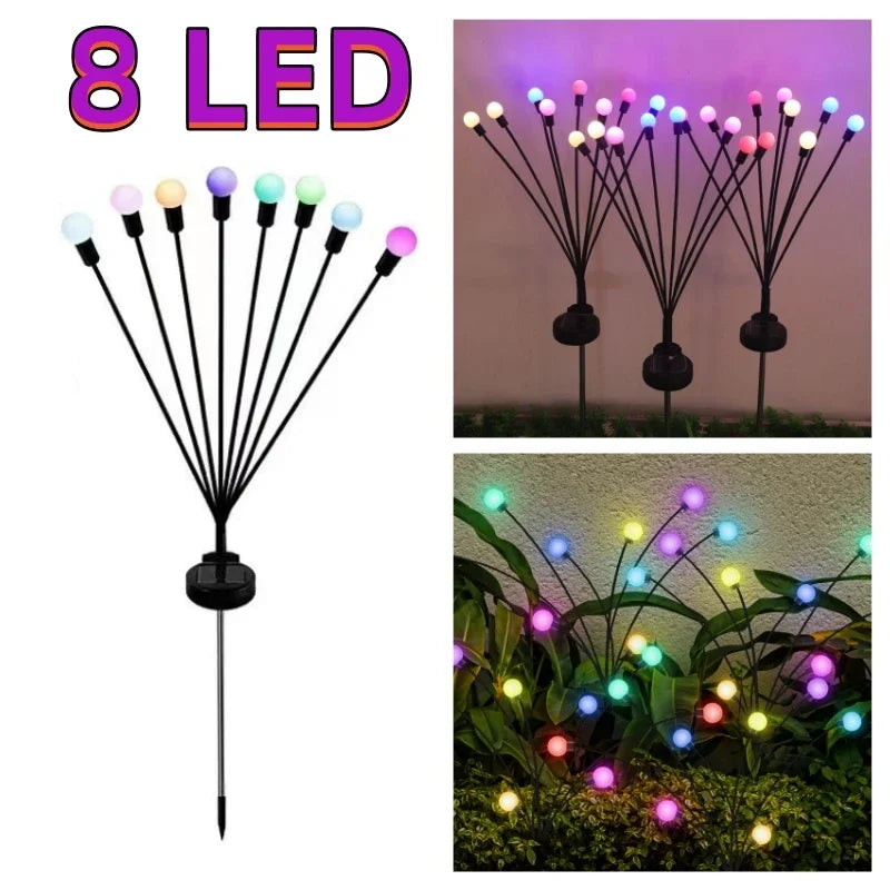 Solar Firefly Garden Lights 6/8/10 LED Swaying Outdoor Stakes